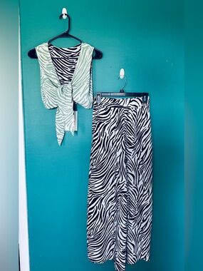 Zebra Print Pant Set - Black & White